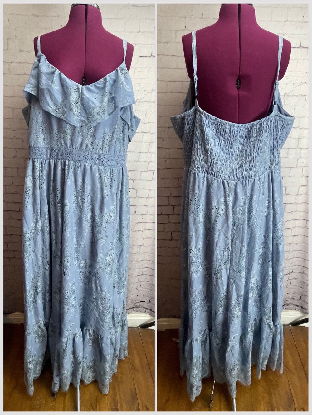 Torrid size 3 blue Maxi Two Tone Lace Tiered Hem Dress
